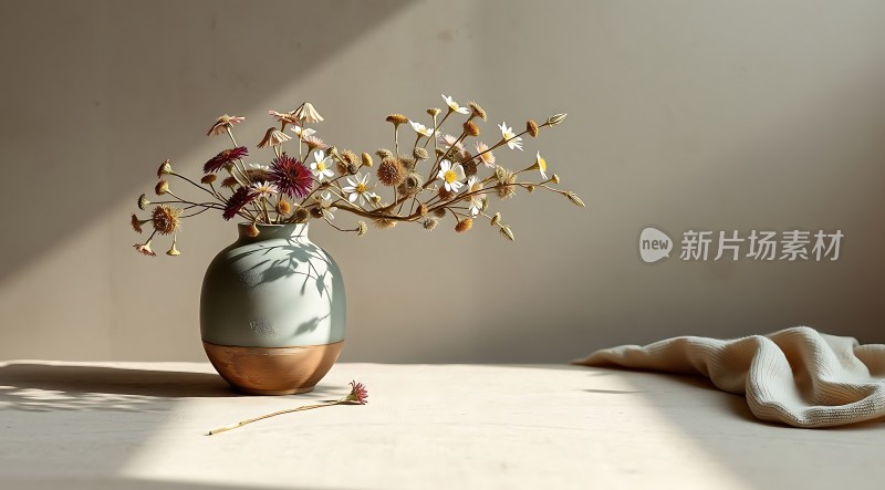 阳光下的干花艺术展示