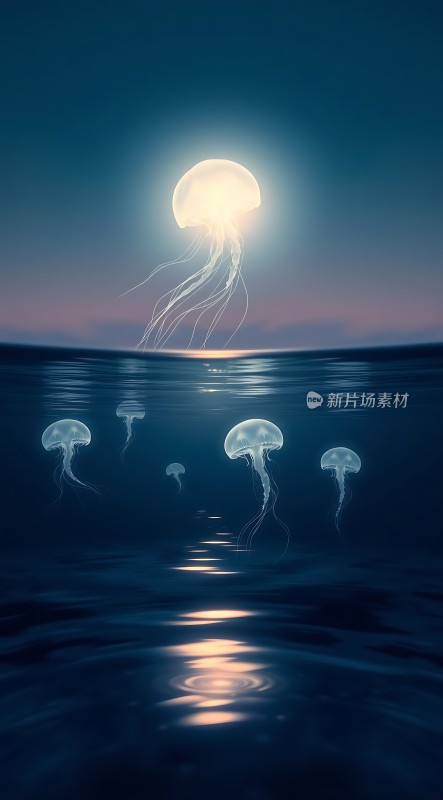 深海幻境水母与月光共舞