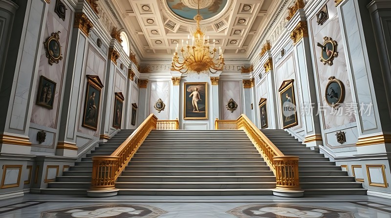金色吊灯下的宏伟楼梯