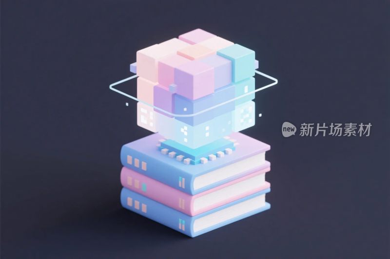 渐变立体书本悬浮立方体