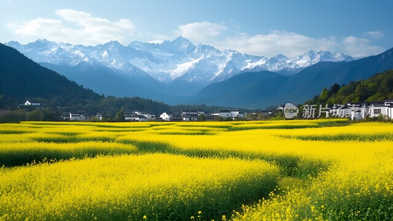 油菜花海中的古村落 油菜花