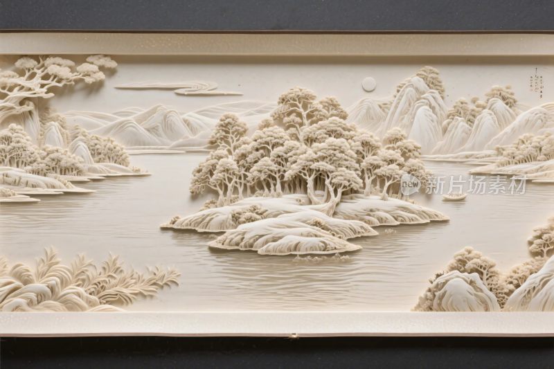 山水浮雕风景画