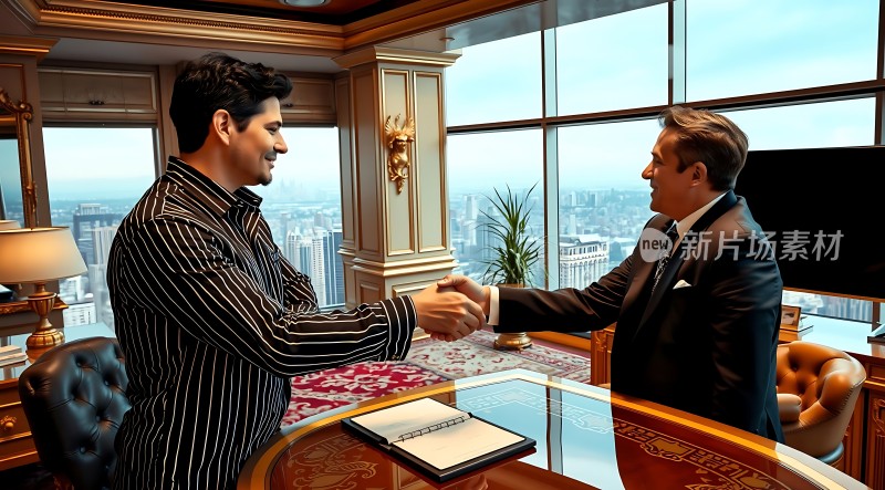 商务握手高楼大厦背景下的合作瞬间