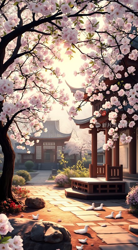 春日古院樱花落