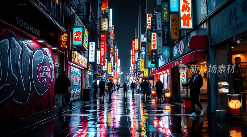 霓虹灯下的繁华街道