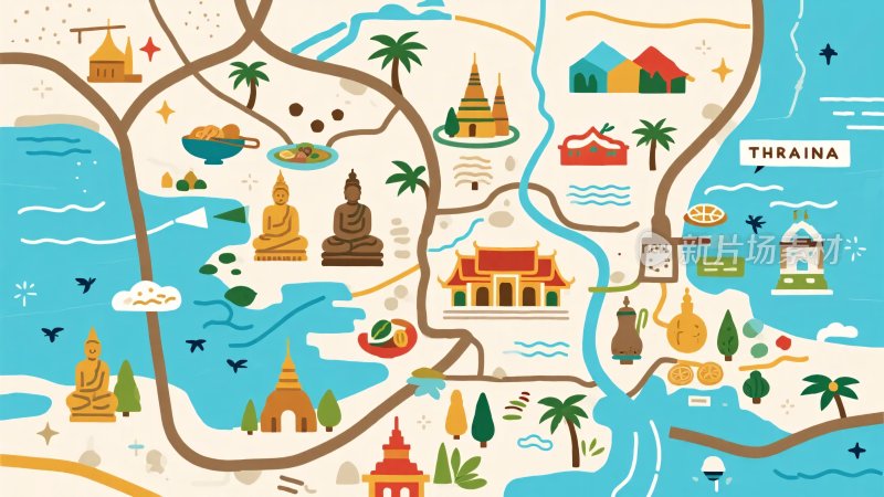 泰国景点插画地图