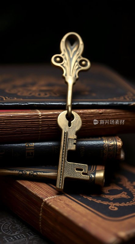 古铜钥匙与书籍