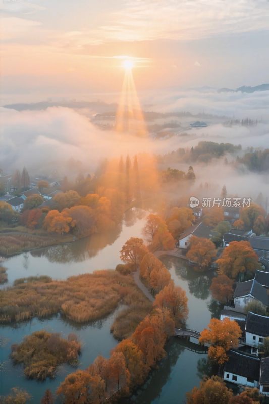 秋天山水田园风景