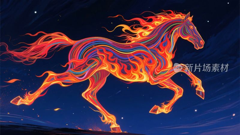 奔跑的火焰骏马插画