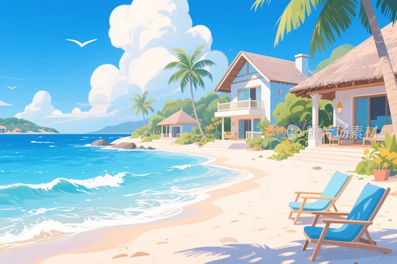 海边度假小屋插画
