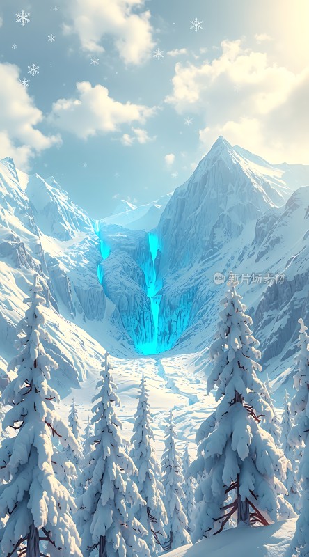 冰封雪原神秘瀑布