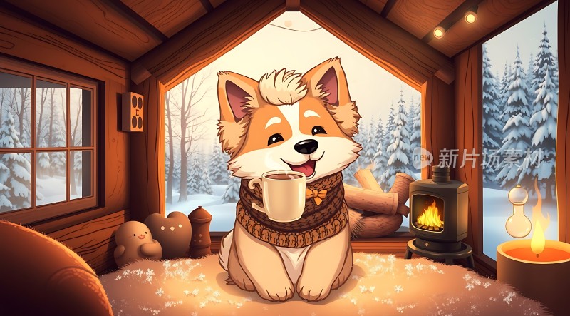 冬日暖炉旁萌宠温馨时刻