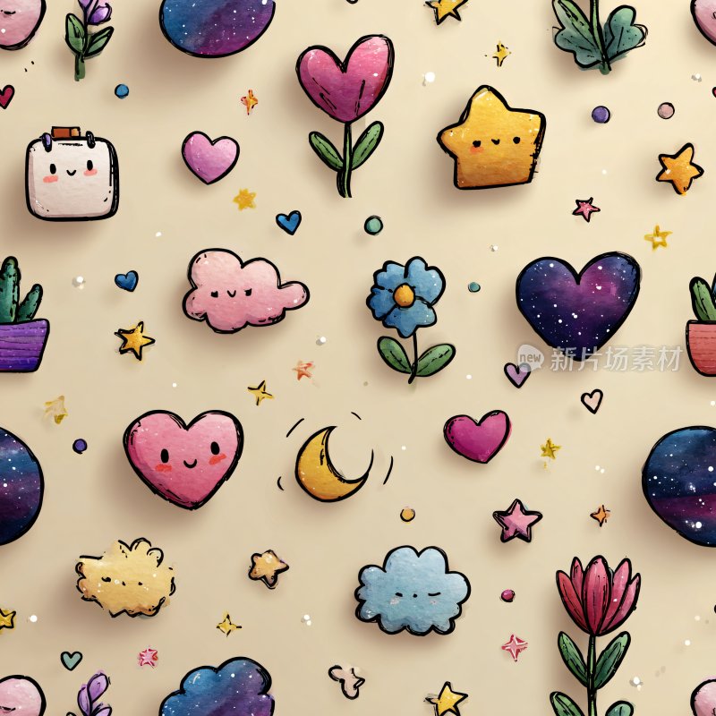 可爱卡通元素插画图案