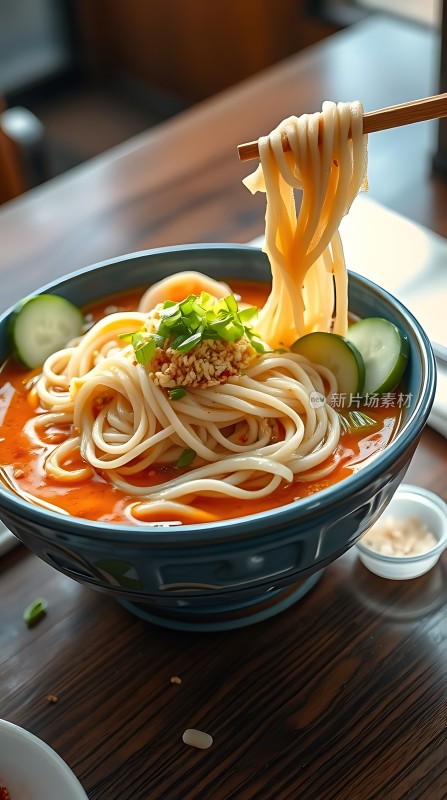 热腾腾麻辣拌面香辣可口令人垂涎欲滴！