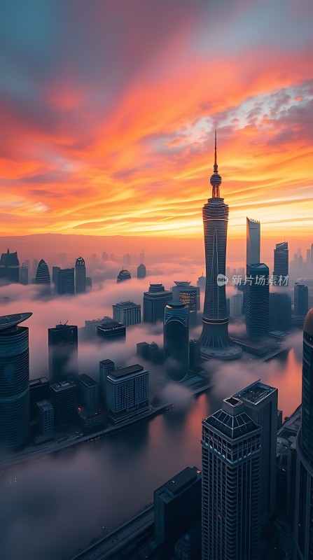 东方明珠与城市日出