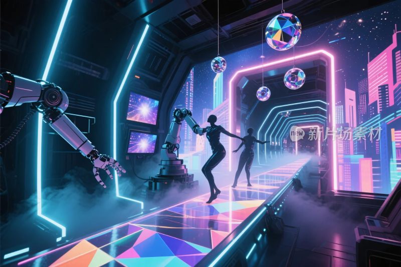未来霓虹舞台插画