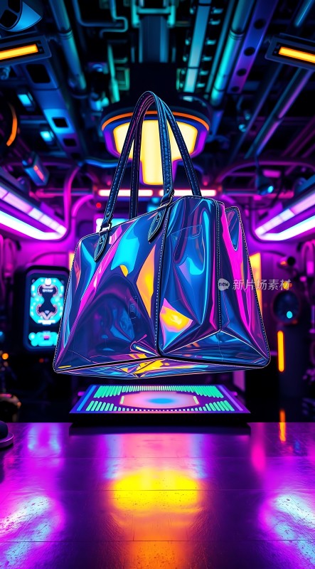 霓虹灯下的时尚手提包