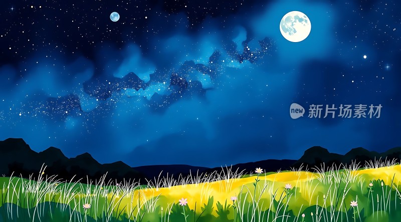 夜空下的星空草原