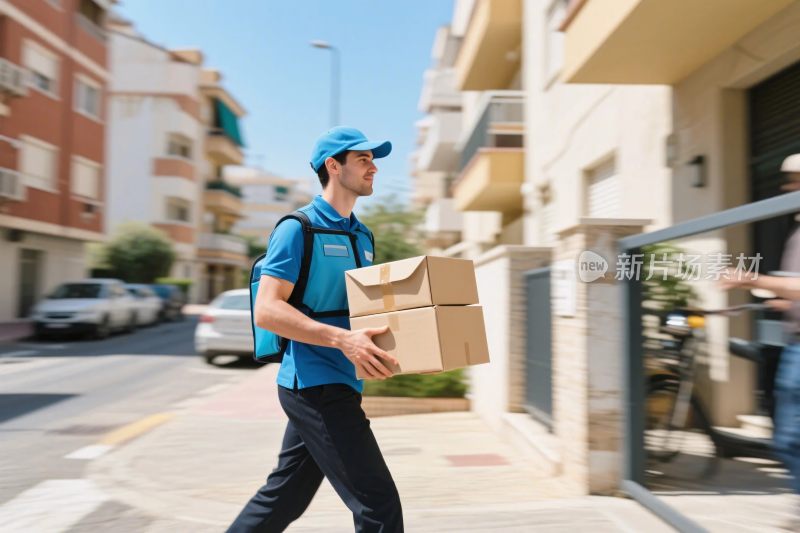 快递员送件街道场景