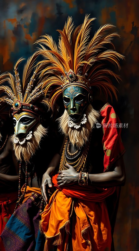 面具舞者色彩斑斓与神秘结合的艺术盛宴