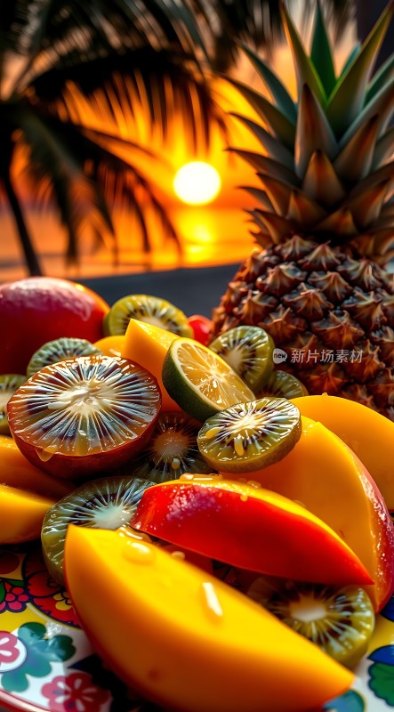 日落下的热带水果盛宴