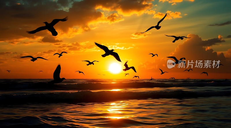 海鸥翱翔日落时