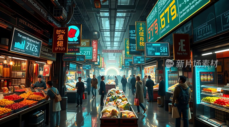 繁华夜市霓虹闪烁热闹非凡