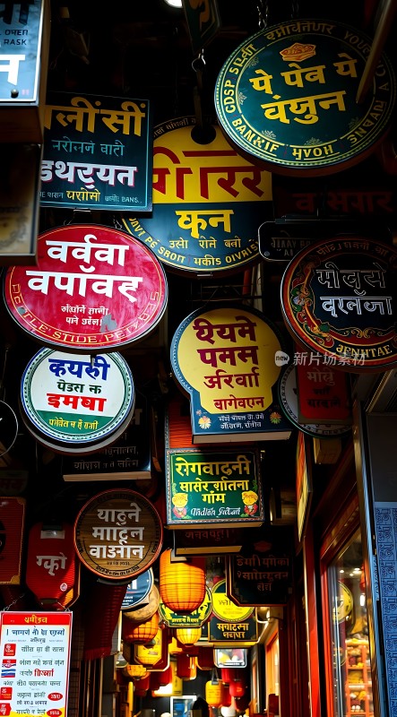 印度街头色彩斑斓的店铺招牌