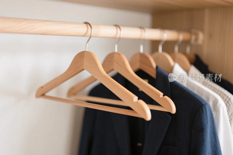 木质衣架与悬挂衣物