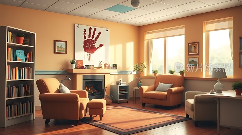 温馨客厅阳光洒落舒适沙发书香环绕