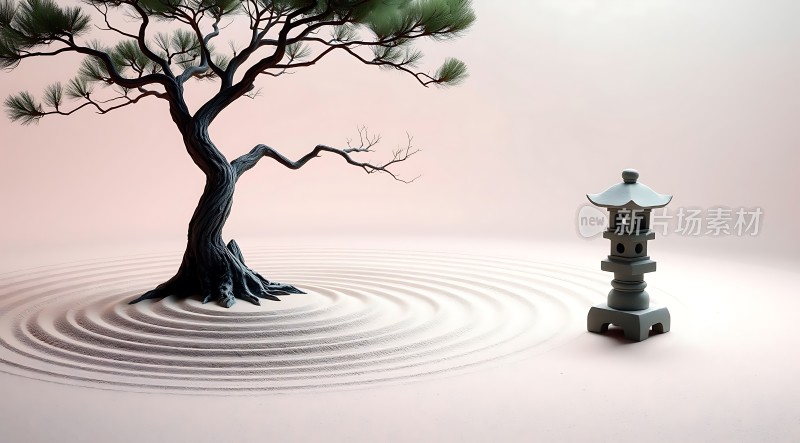 禅意小景松树与石灯