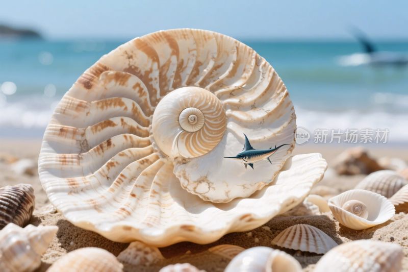 海边海螺贝壳特写