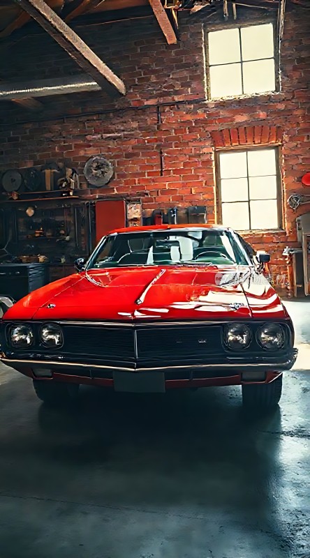 车库里的经典红色跑车