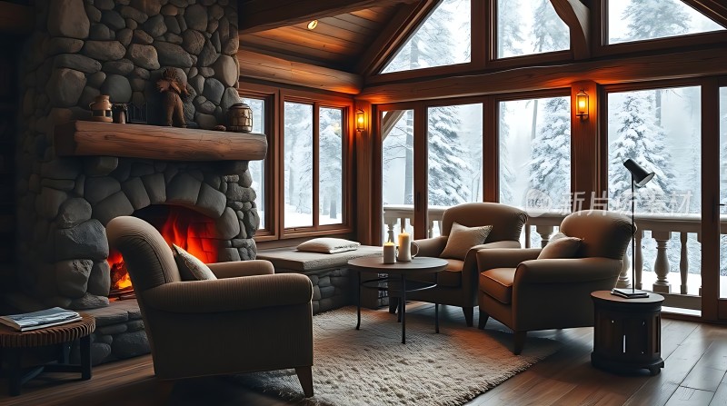 冬日暖炉旁的温馨小屋