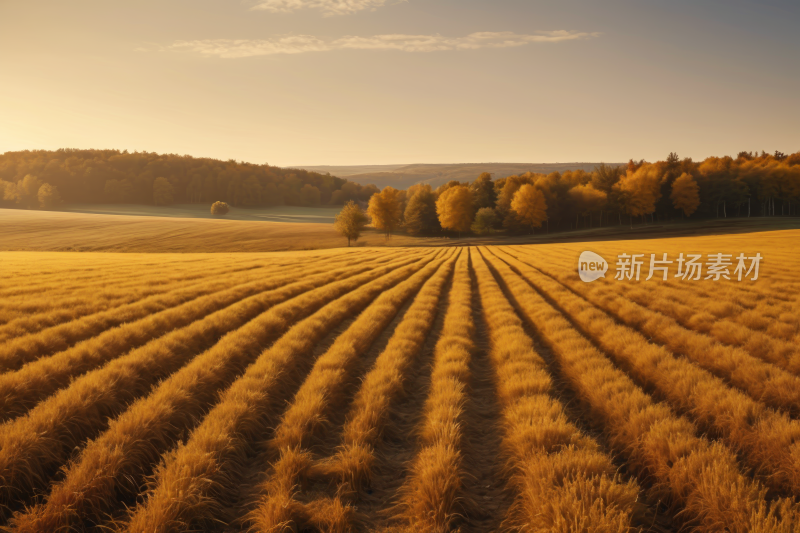 长满小麦田和树木高清风景图片