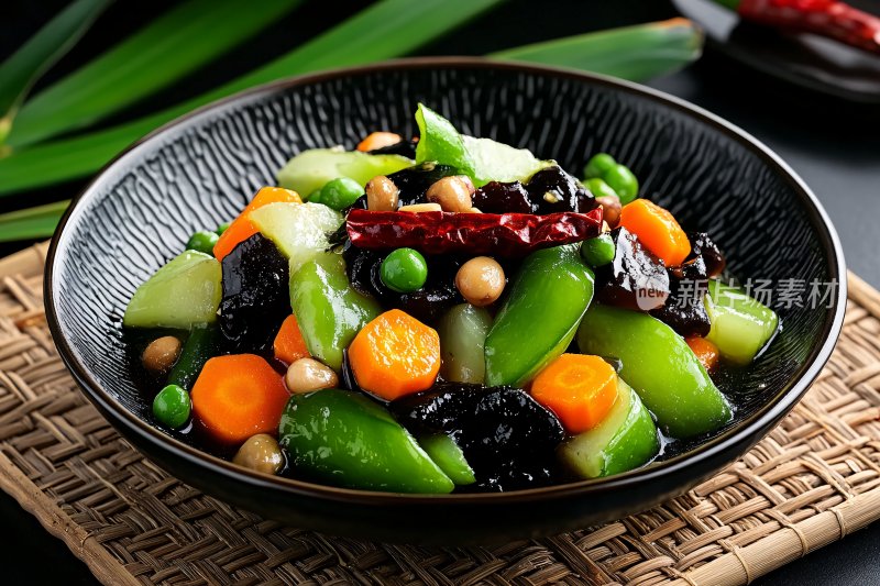 美味蔬菜小炒装盘特写