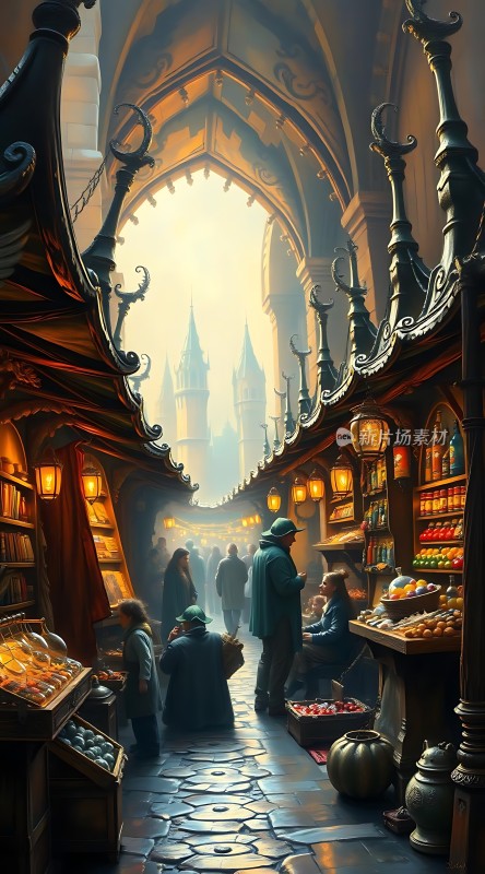 中世纪集市上的奇幻交易