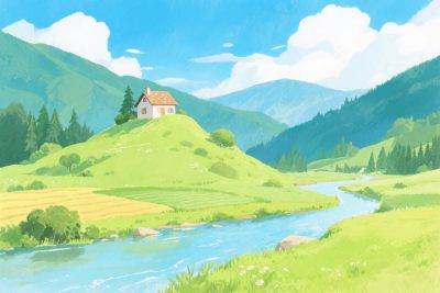 田园山水风景插画