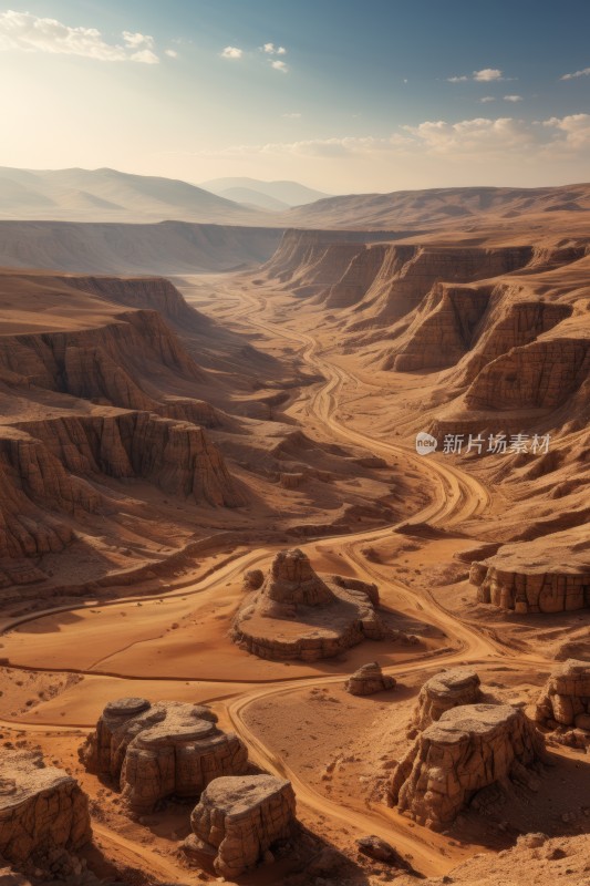 土路蜿蜒穿过沙漠景观山脉高清风景图片