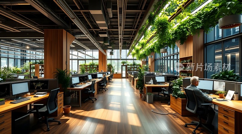现代办公空间绿意盎然的工作环境