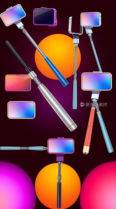 自拍杆与手机支架展示