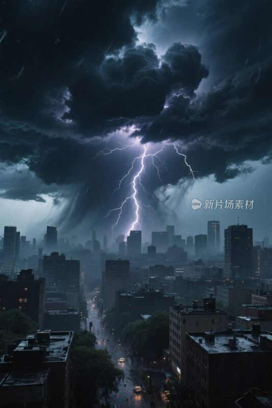 城市暴风雨闪电风暴