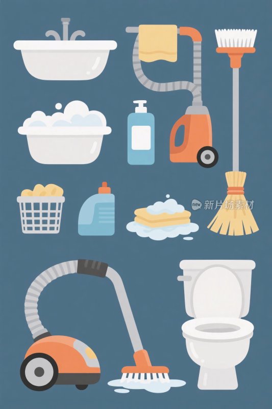 卫生间清洁工具插画