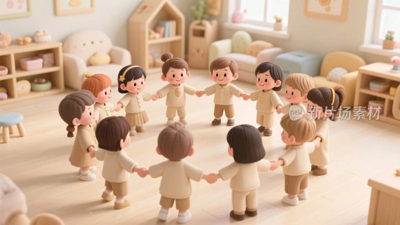 可爱玩偶围圈插画