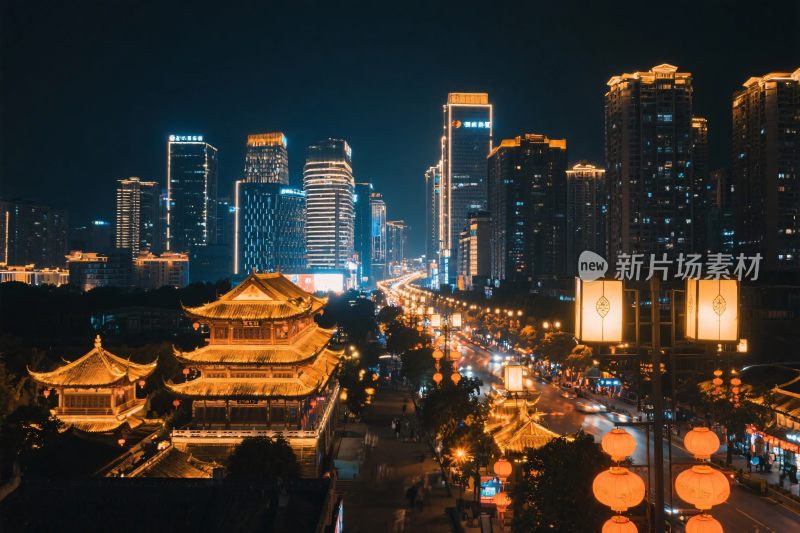 城市古建与现代夜景