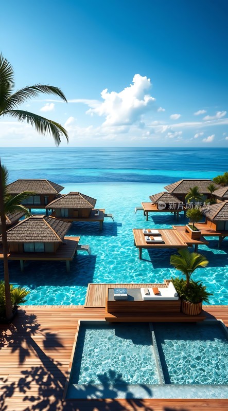 碧海蓝天下的水上木屋度假胜地