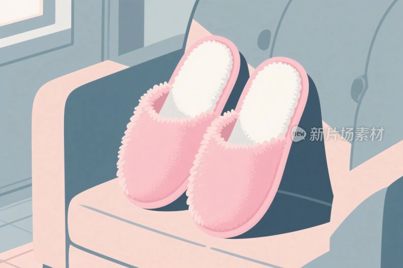 室内粉色拖鞋插画