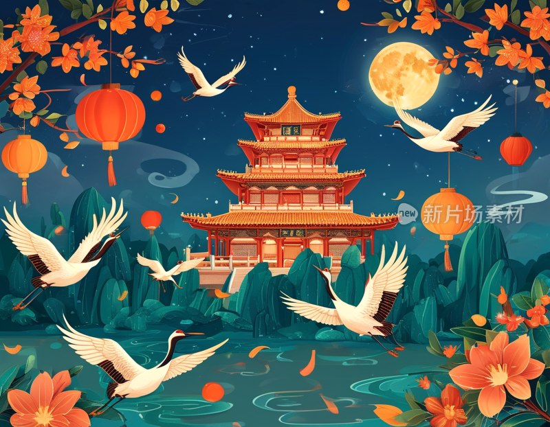 鹿台阁夜色中秋国庆