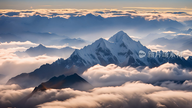 雪山照片日出阳光山峰云海自然生态环境风景