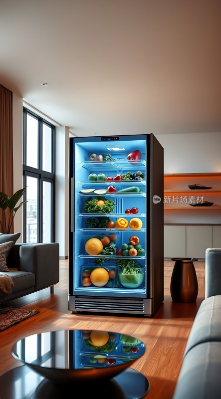 现代家居冰箱新鲜蔬果展示